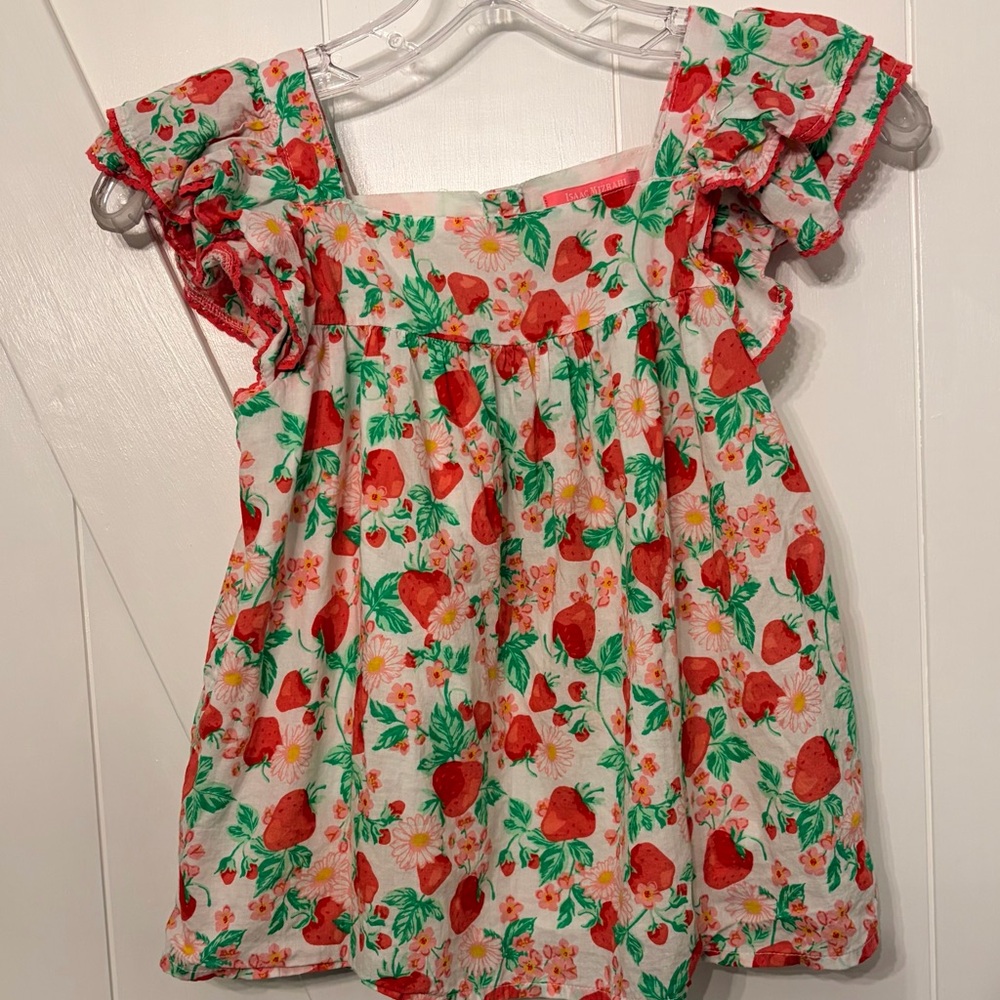 Isaac Mizrahi Floral Strawberry Kids Ruffle Sleeve Spring Summer Flowy Top